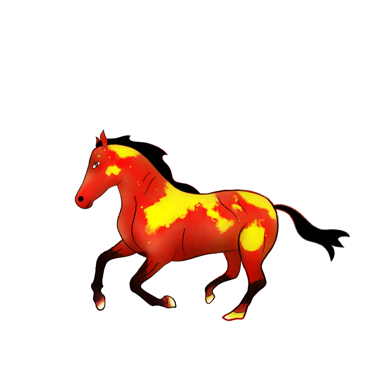 Horse in red, yellow and black colors on a white background