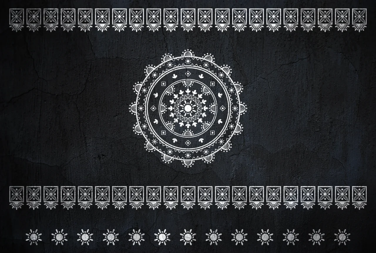 Vector drawing of a mandala on a dark stone background