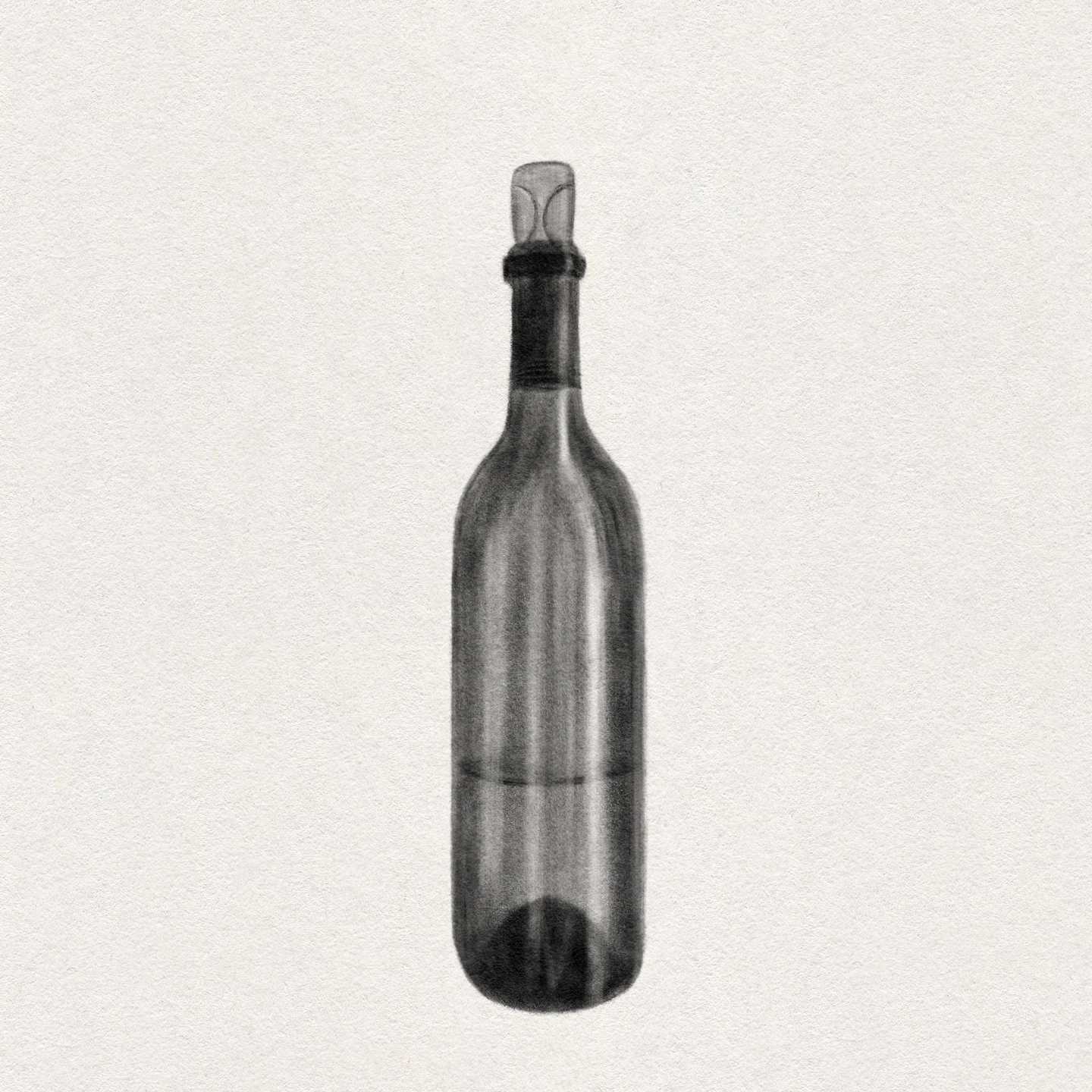 A digital drawing of a single transparent wine bottle.